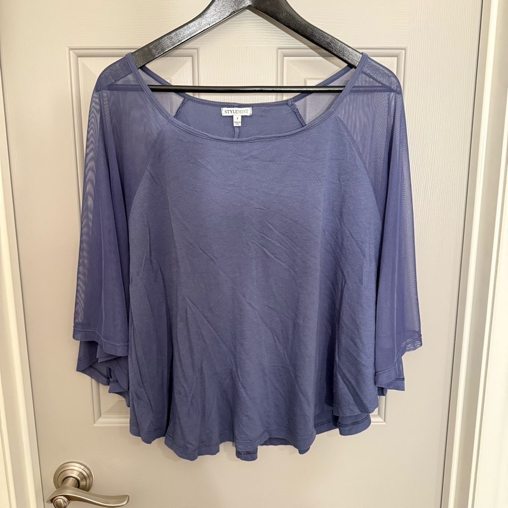 STYLEMINT Blue Batwing Poncho Style Top with Mesh Sleeves SZ S/M